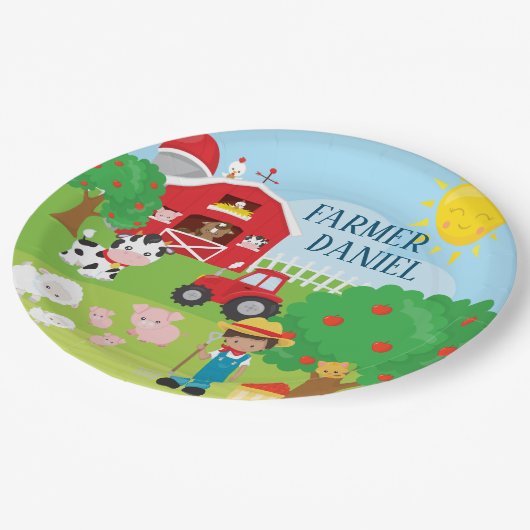 Niedliche Barnyard Tiere, Bauer, Traktor Geburtsta Pappteller (Schrägansicht)