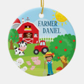 Niedliche Barnyard Tiere, Bauer, Traktor Weihnacht Keramik Ornament (Vorne)