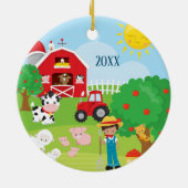 Niedliche Barnyard Tiere, Bauer, Traktor Weihnacht Keramik Ornament (Hinten)