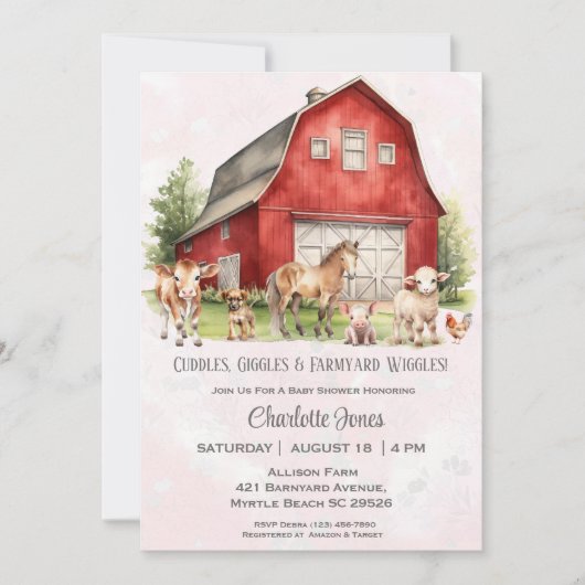 Niedliche Barnyard-Tiere Geschlecht NacktBaby-Dusc Einladung (Vorderseite)