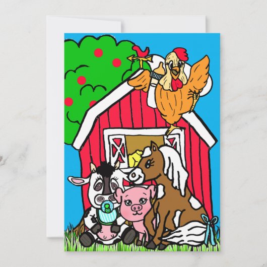 Niedliche Barthähnchen Farm Themed Baby Dusche Einladung (Vorderseite)