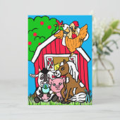 Niedliche Barthähnchen Farm Themed Baby Dusche Einladung (Stehend Vorderseite)