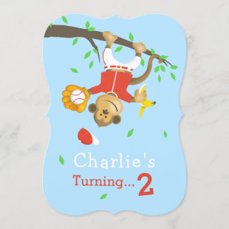 Niedliche Baseball-Affen-Geburtstagsparty Einladung