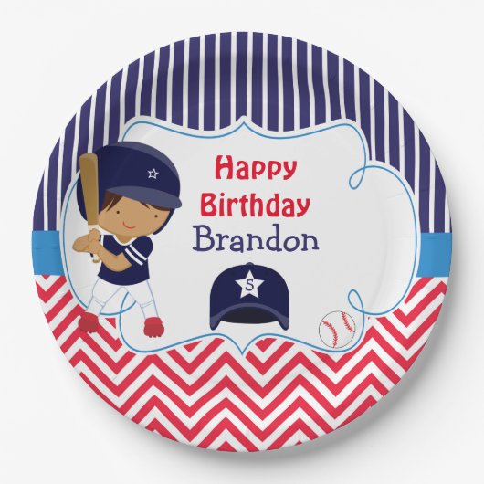 Niedliche Baseball American Boy Birthday Party Pappteller (Vorderseite)