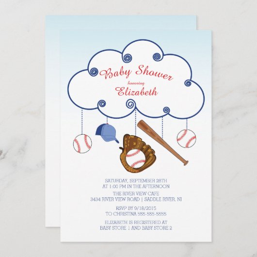 Niedliche Baseball Baby Dusche Einladungen (Vorne/Hinten)