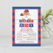 Niedliche Baseball Boys Kinderdusche Einladung (Stehend Vorderseite)