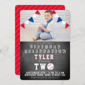 Niedliche Baseball-Halbpension Kinder Foto 2. Gebu Einladung (Vorne/Hinten)