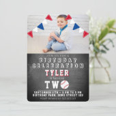 Niedliche Baseball-Halbpension Kinder Foto 2. Gebu Einladung (Stehend Vorderseite)