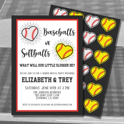 Niedliche Baseballs- oder Softball-Genderoffenbaru Einladung