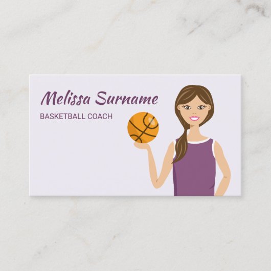 Niedliche Basketball-Coach Girl Illustration Lila Visitenkarte (Vorderseite)