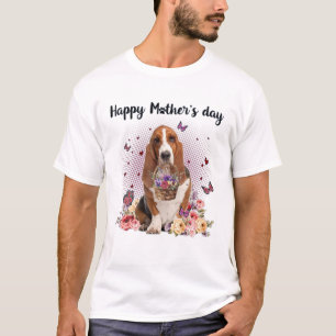 Niedliche Basset Hound Mama Blume Glücklich Mutter T-Shirt