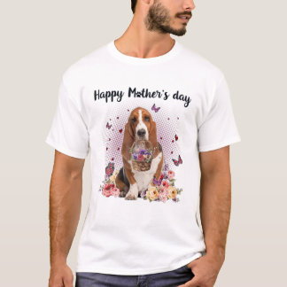 Niedliche Basset Hound Mama Blume Glücklich Mutter T-Shirt