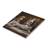 Niedliche Basset-Hunde beim Lesen einer Zeitung Fliese (Seite)