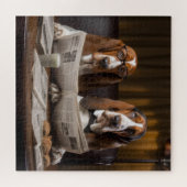 Niedliche Basset-Hunde beim Lesen einer Zeitung Puzzle (Horizontal)