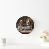 Niedliche Basset-Hunde beim Lesen einer Zeitung Runde Wanduhr (Zuhause)