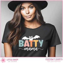 Niedliche Bat Batty Mama Anpassbare Halloween T-Shirt