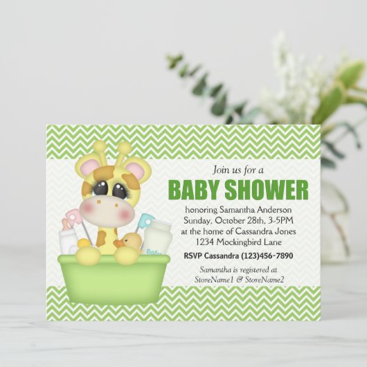 Niedliche Bath Time Giraffe Kinderdusche Einladung (Stehend Vorderseite)