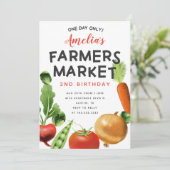 Niedliche Bauer Markt Gemüse Geburtstagspartei Einladung (Stehend Vorderseite)