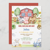 Niedliche Bauernhof-Tiere Geburtstagsfeier Einladung (Vorne/Hinten)