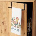 Niedliche Bauernstube Geschirrtuch<br><div class="desc">Ein buntes Aquarelltuch mit Hähnchen/Hahn-Thematisiertem Küchentuch. Personalisieren Sie es mit Ihrem Namen. Entworfen für Sie von BlackBerry Boulevard.</div>