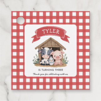 Niedliche Bauerntiere Geburtstags Rote Streifen Geschenkanhänger