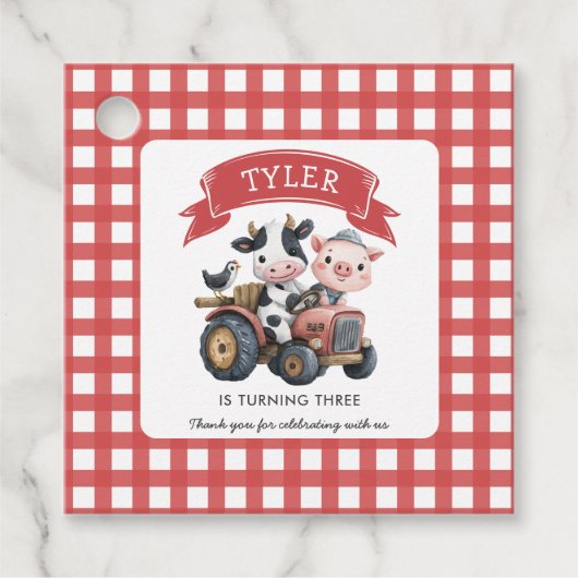 Niedliche Bauerntiere Geburtstags Rote Streifen Geschenkanhänger (Vorderseite)