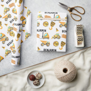 Niedliche Baufahrzeuge Junge Geburtstag Geschenkpapier