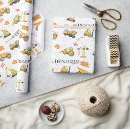 Niedliche Baufahrzeuge Junge Geburtstag Geschenkpapier