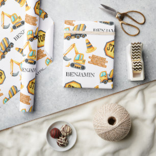 Niedliche Baufahrzeuge Junge Geburtstag Geschenkpapier