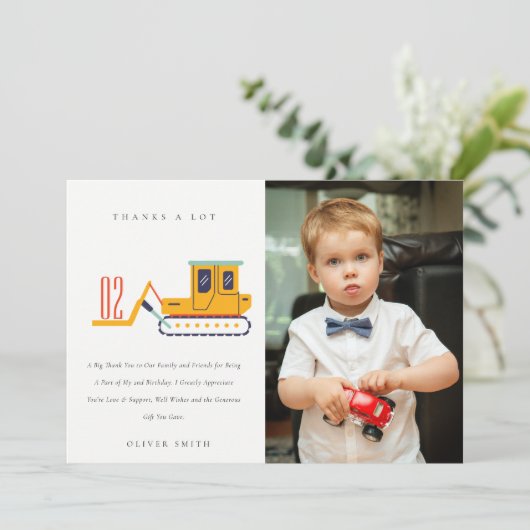 Niedliche Baugabel Lift Foto jedes Alters Geburtst Dankeskarte (Stehend Vorderseite)