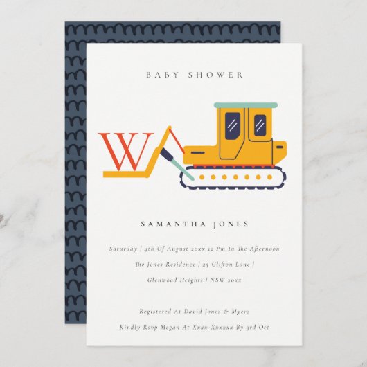 Niedliche Baugabellift Monogram Babydusche Dankeskarte (Vorne/Hinten)