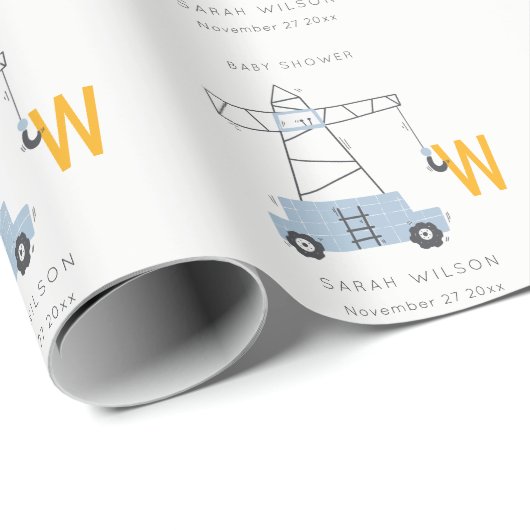 Niedliche Baukraniche Kinderdusche Geschenkpapier (Rolleneckpunkt)