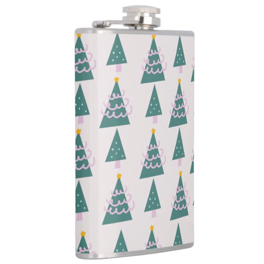 Niedliche Baumdoodles Rosa Grün Flachmann (Rechts)