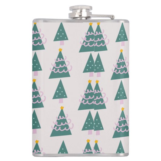 Niedliche Baumdoodles Rosa Grün Flachmann (Rückseite)