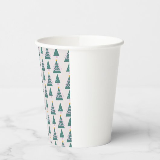 Niedliche Baumdoodles Rosa Grün Pappbecher (Links)