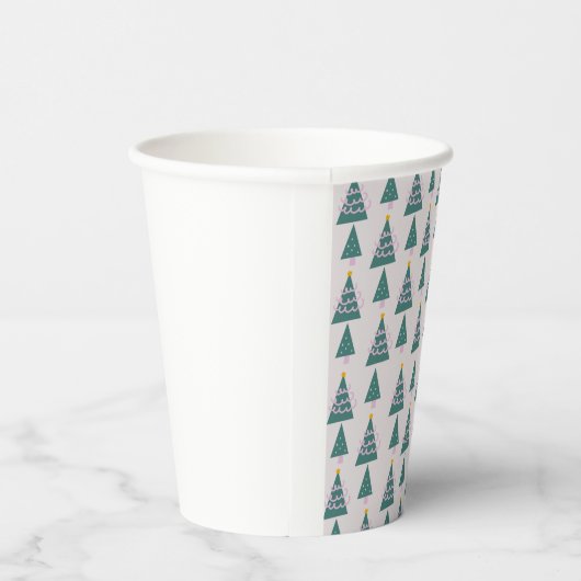 Niedliche Baumdoodles Rosa Grün Pappbecher (Rechts)