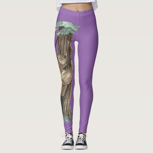 Niedliche Baumhugger-Bärenszene Leggings (Vorderseite)
