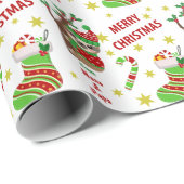 Niedliche Baumwiese und Weihnachts-Strumpf Kinder Geschenkpapier (Rolleneckpunkt)
