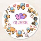 Niedliche Bauthema Geburtstagsparty Runder Pappuntersetzer (Vorderseite)