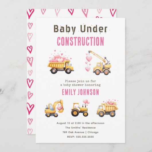 Niedliche Bauwagen Kinderdusche Einladung (Vorne/Hinten)