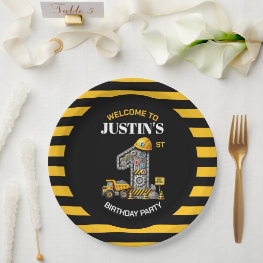 Niedliche Bauweise 1. Geburtstag Party Teller (Hochzeit)