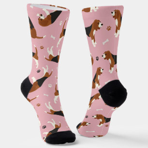 Niedliche Beagle Paare und Knochen rosa Socken
