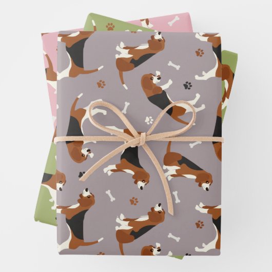 Niedliche Beagle Paws and Bones Grau Grün rosa Geschenkpapier Set (Beispiel)