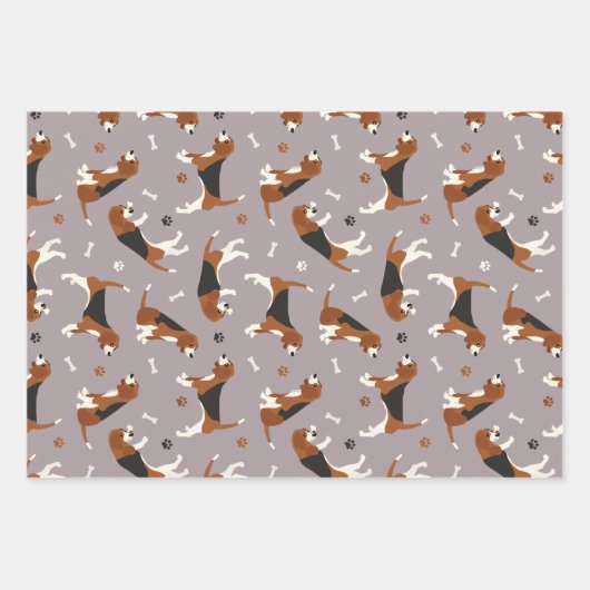Niedliche Beagle Paws and Bones Grau Grün rosa Geschenkpapier Set (Vorderseite)