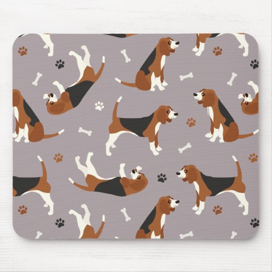 Niedliche Beagle Paws and Bones Grau Mousepad (Vorne)