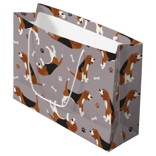 Niedliche Beagles Große Geschenktüte (Vorderseite Schrägansicht)