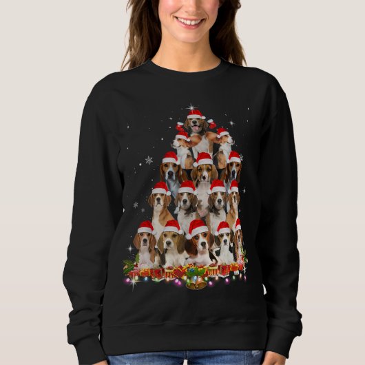 Niedliche Beagles Weihnachtsbaum Dog Santa Xmas T- Sweatshirt (Vorderseite)
