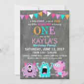 Niedliche Beängstigende Kleine Monster zum Geburts Einladung (Vorderseite)