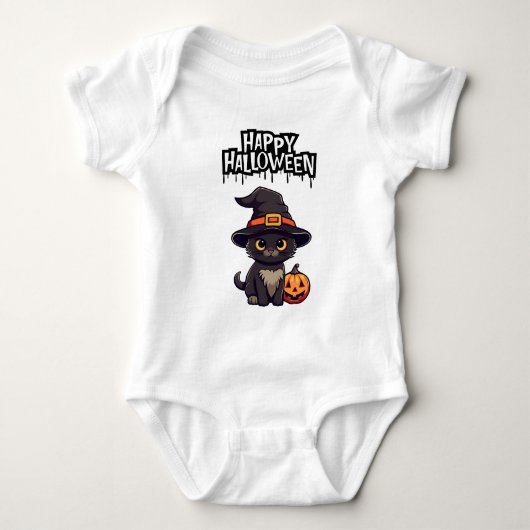 Niedliche Beängstigende Schwarze Katze mit Pumpkin Baby Strampler (Vorderseite)