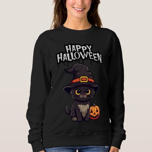 Niedliche Beängstigende Schwarze Katze mit Pumpkin Sweatshirt (Vorderseite)